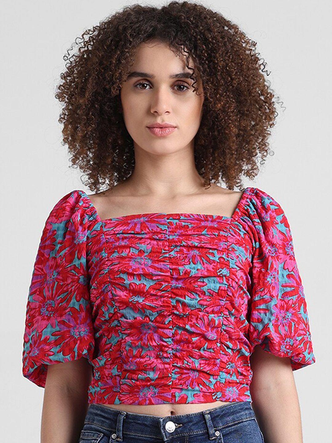 only floral square neck opaque crop top