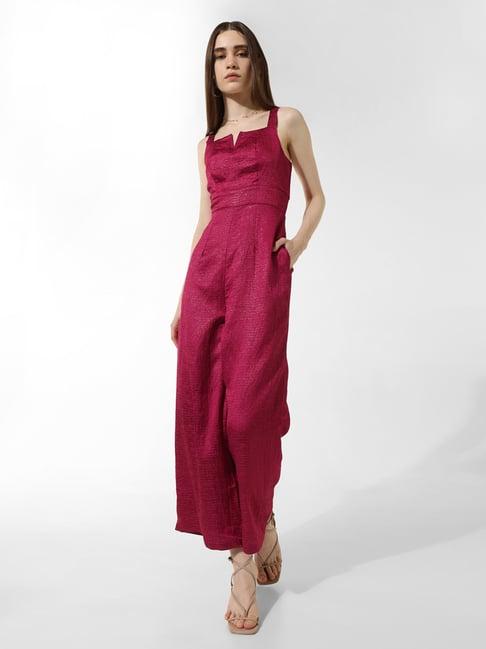 only fuchsia blended textured jumpsuit
