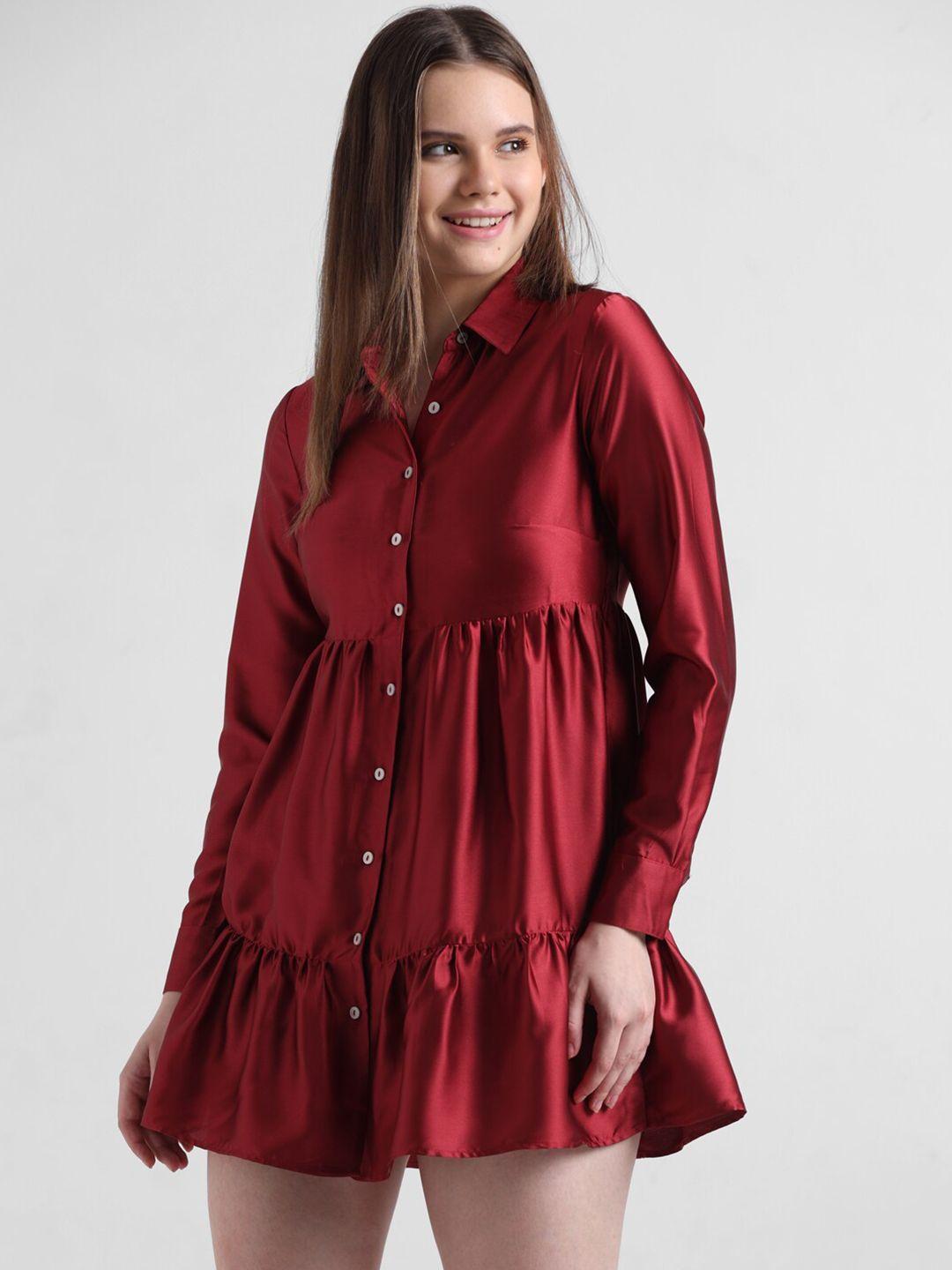 only gathered flounce mini shirt dress