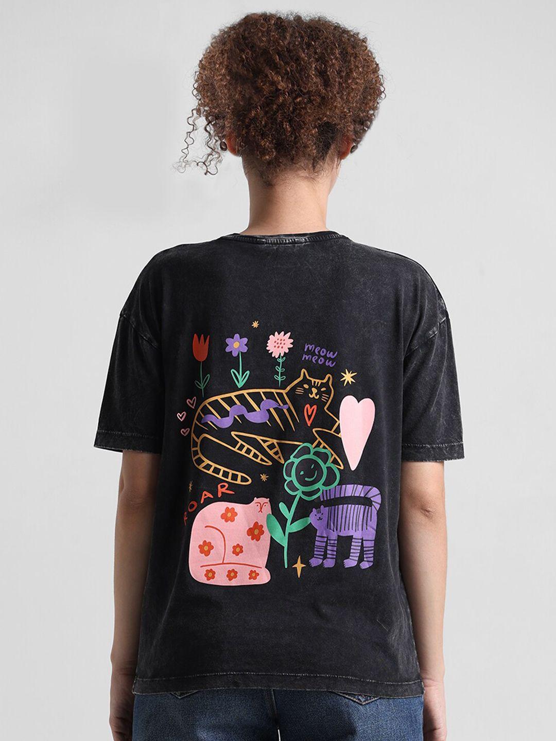 only graphic printed round neck pure cotton oversized t-shirt