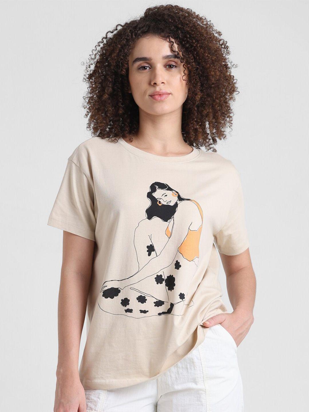 only graphic printed round neck pure cotton t-shirt