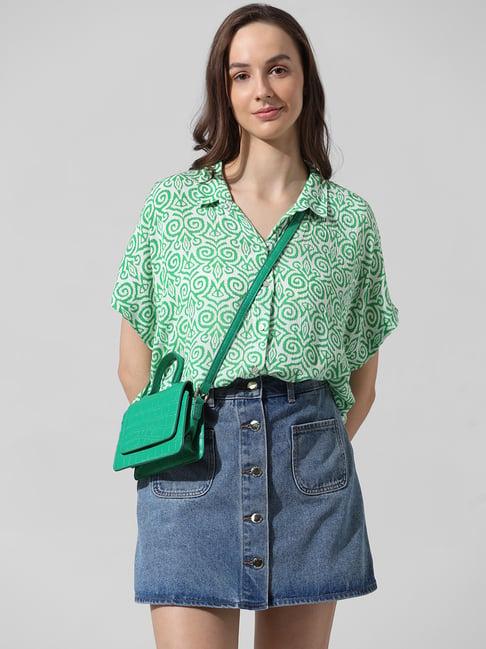 only green & white viscose printed shirt