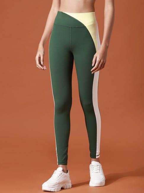 only green color-block high rise tights