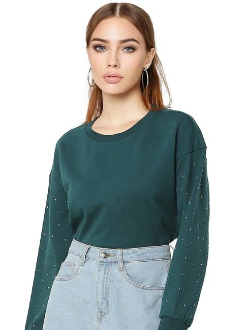 only green embellished cotton sweatshirt