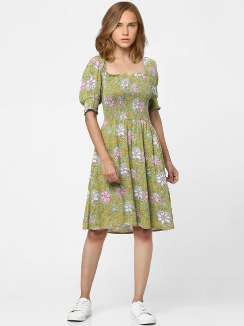 only green printed fit & flare dress
