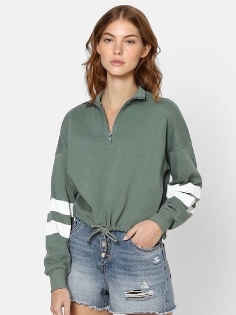 only green striped cotton sweatshirt