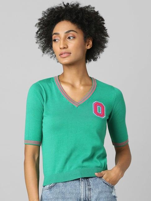 only green v neck sweat top