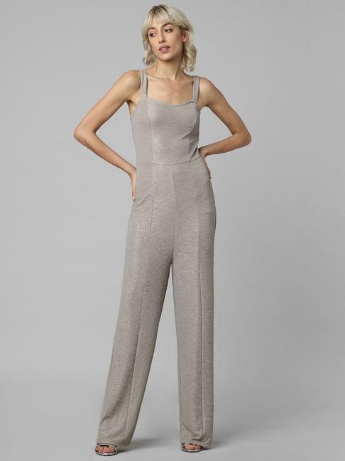 only grey cotton textured jumpsuit