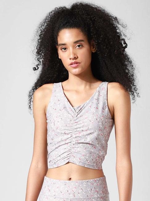 only grey v neck printed crop top