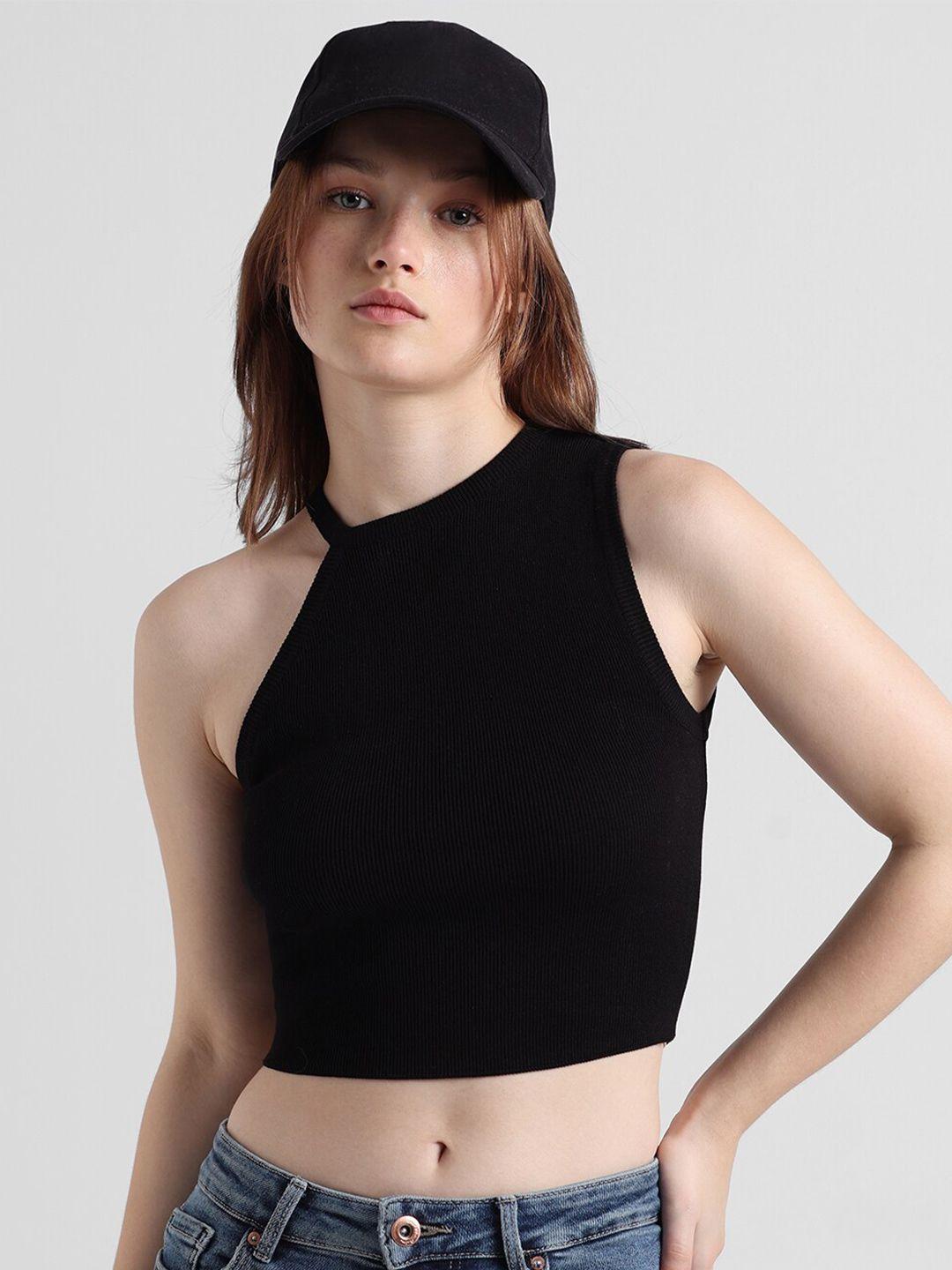 only knitted sleeveless crop fitted top