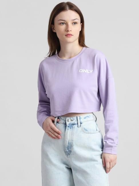 only lavender cotton graphic print crop sweatshirt