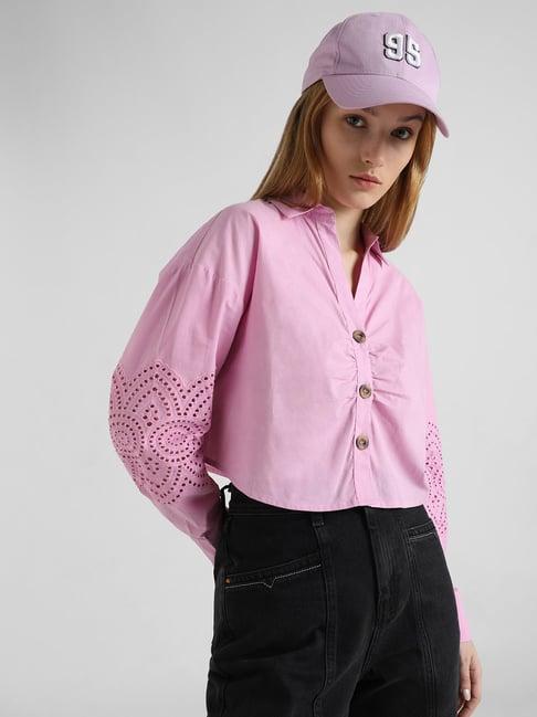 only lavender cotton slim fit cropped shirt