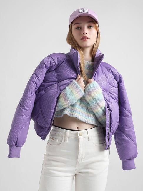 only lavender printed puffer jacket