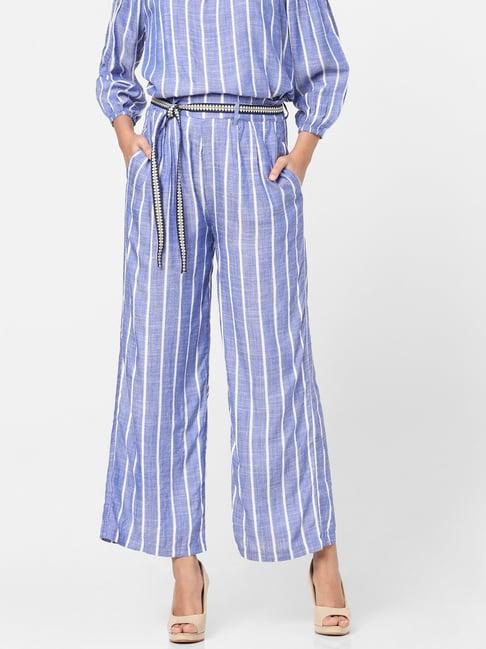 only light blue & white striped high rise pants