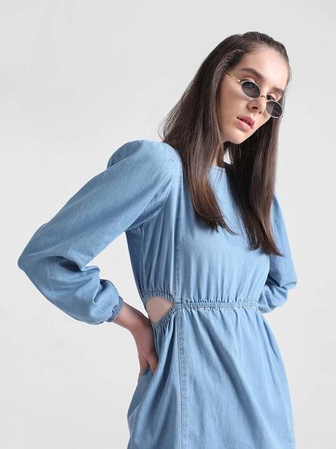 only light blue cotton fit & flare dress