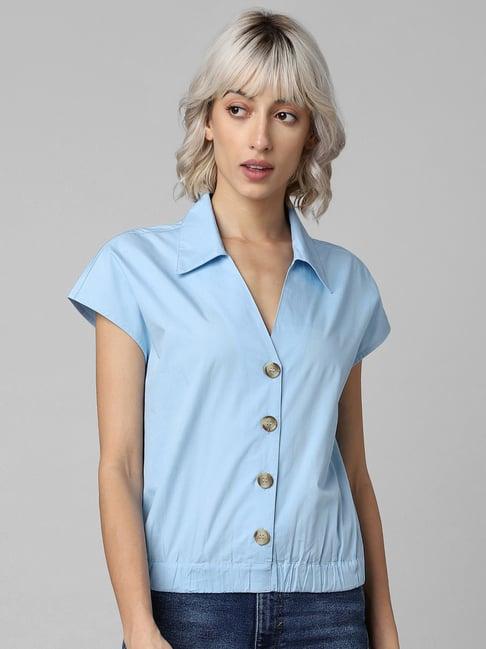 only light blue cotton regular fit shirt