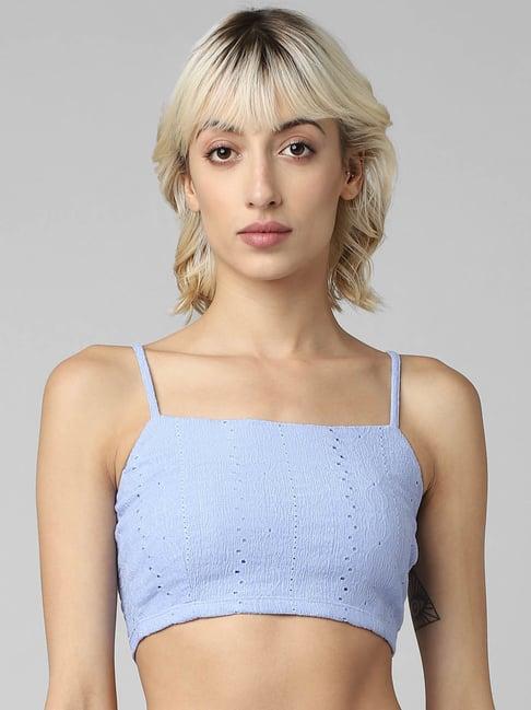 only light blue cotton self design tank top