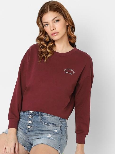 only maroon cotton graphic print sweatshirt