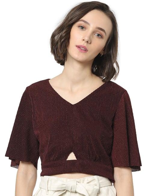 only maroon embellished crop top