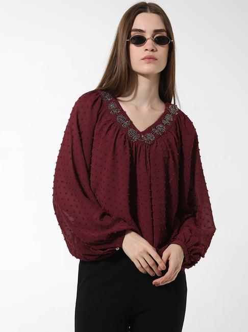 only maroon embellished top