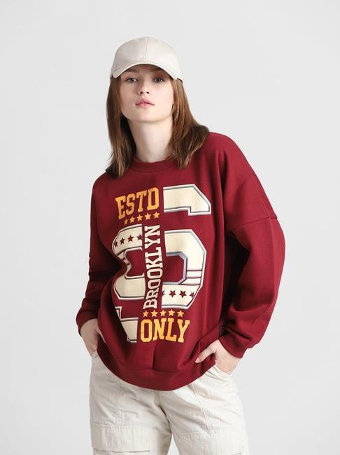 only maroon graphic print oversized sweatshirt