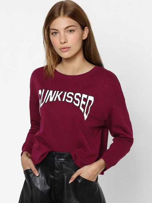 only maroon printed cotton sweatshirt