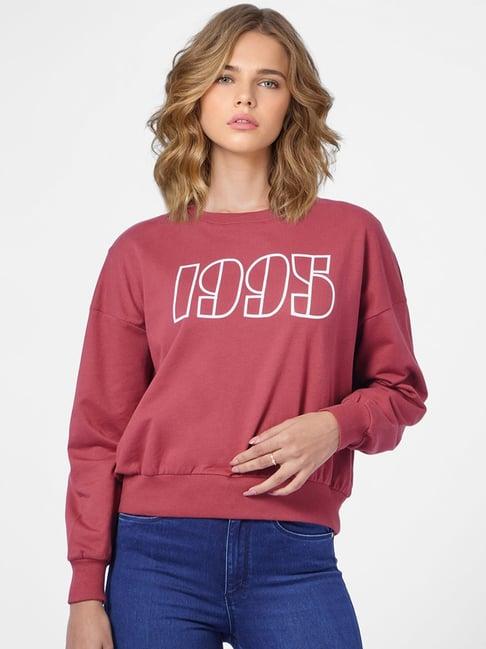 only maroon printed crop sweatshirt