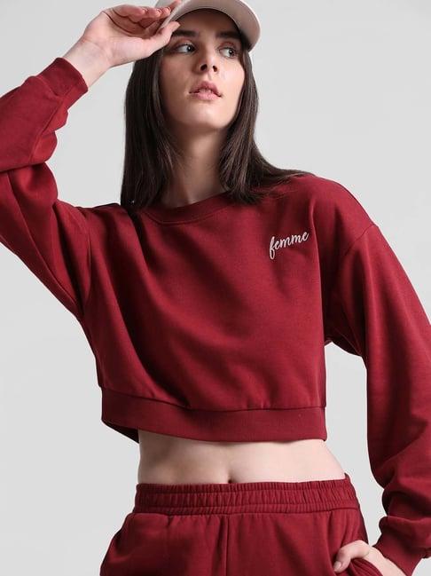 only maroon regular fit crop sweatshirt