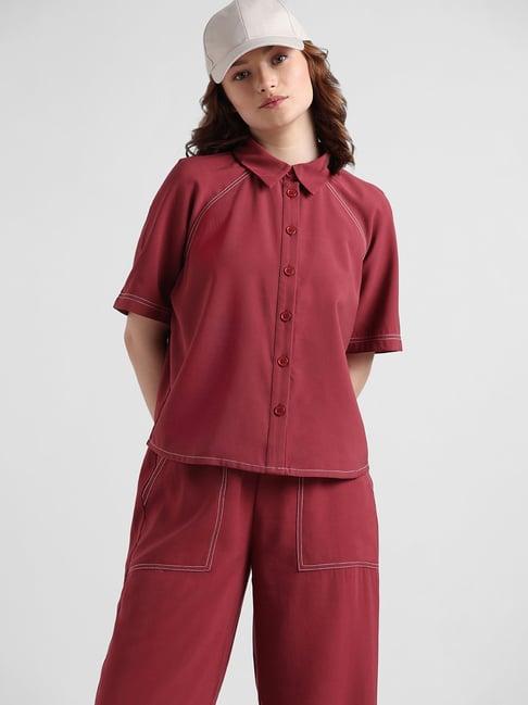 only maroon viscose relaxed fit shirt