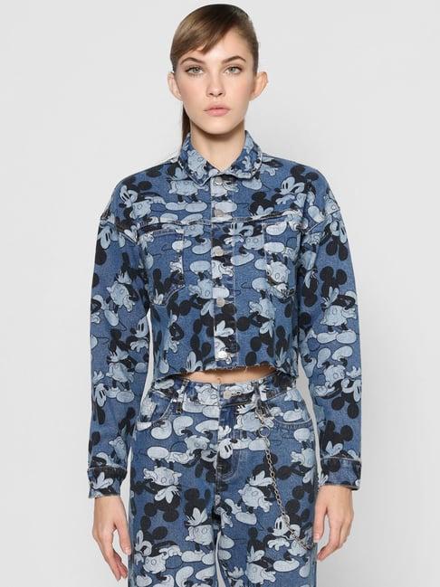 only medium blue denim printed jacket