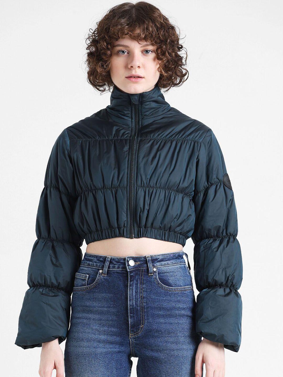 only mock collar crop puffer jacket