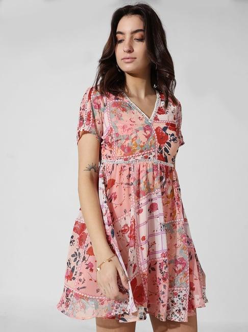 only multicolor printed fit & flare dress