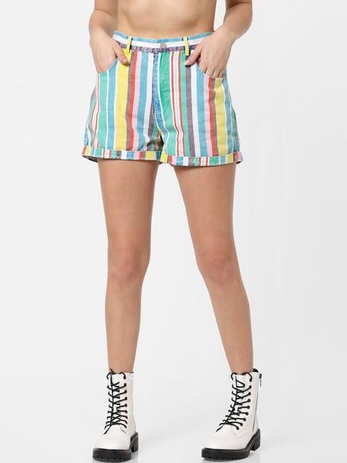 only multicolored cotton striped shorts