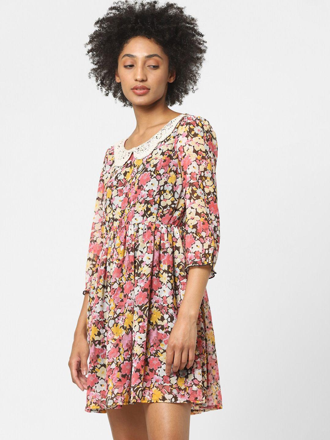 only multicoloured floral fit & flare dress
