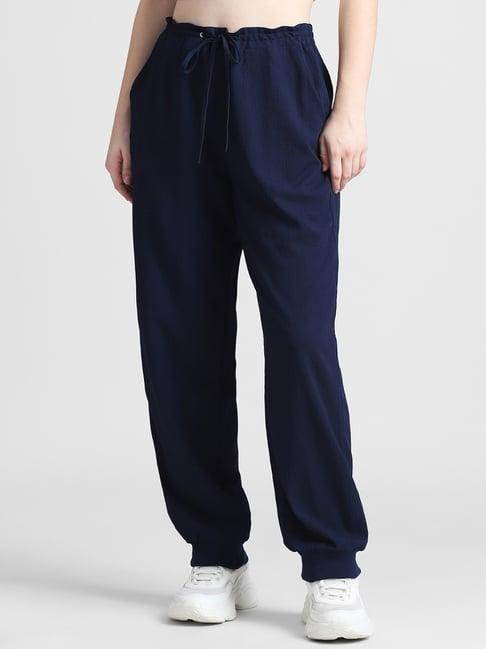 only navy polyester relaxed fit high rise joggers
