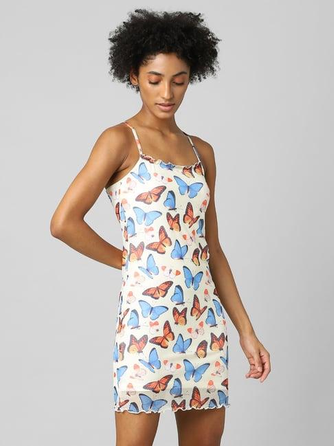 only off white printed mini bodycon dress