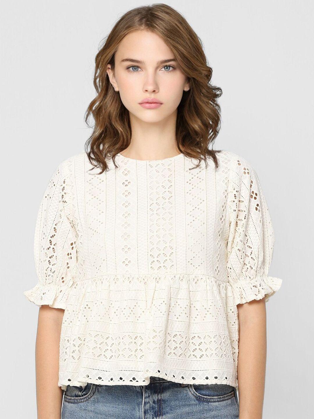 only off white puff sleeved peplum top