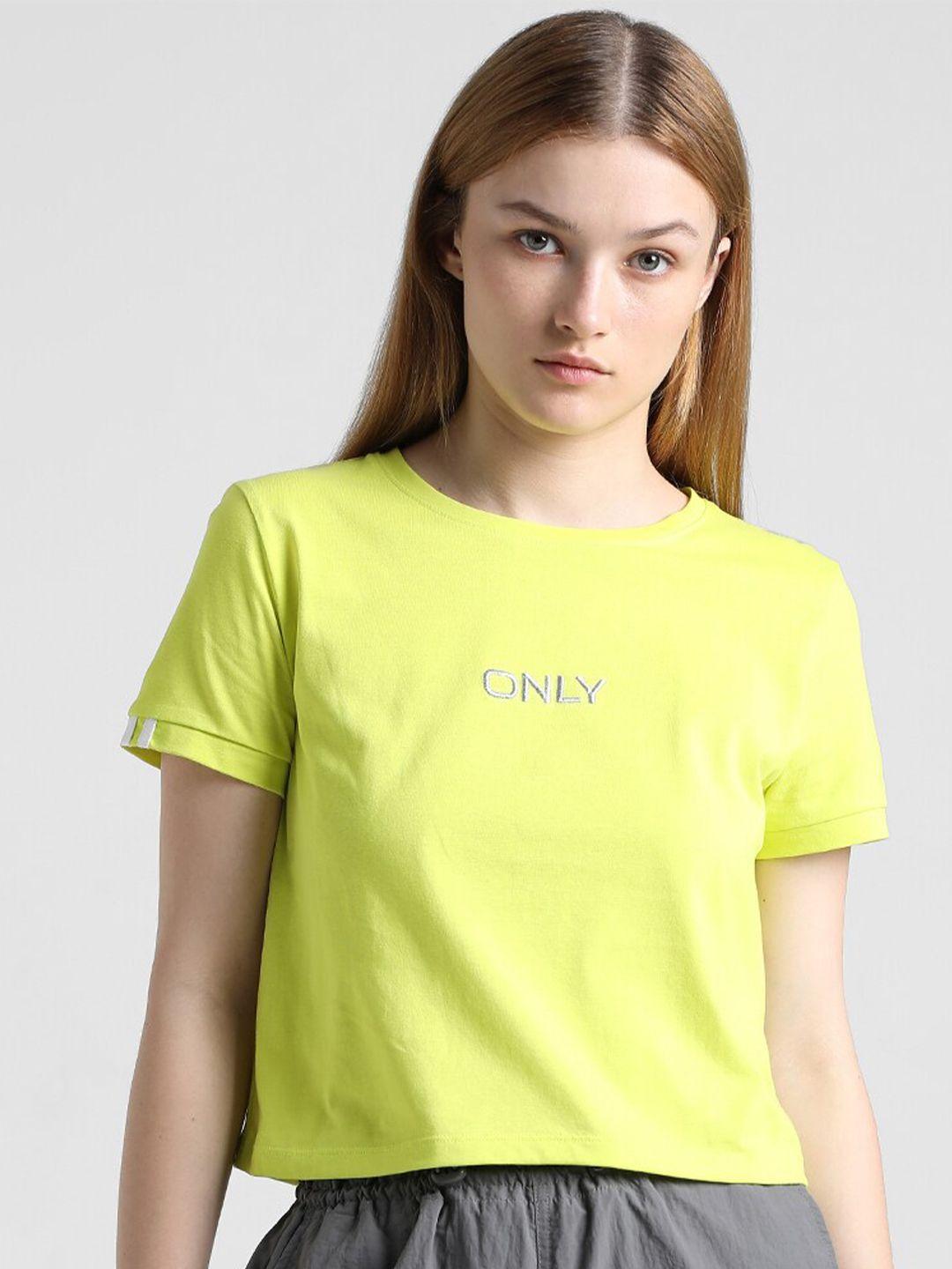 only onld add ss embroidered round neck pure cotton t-shirt