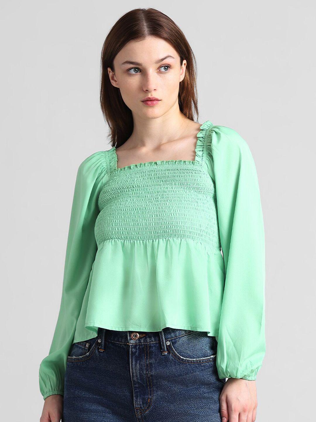 only onldpassion square neck puff sleeves smocked top