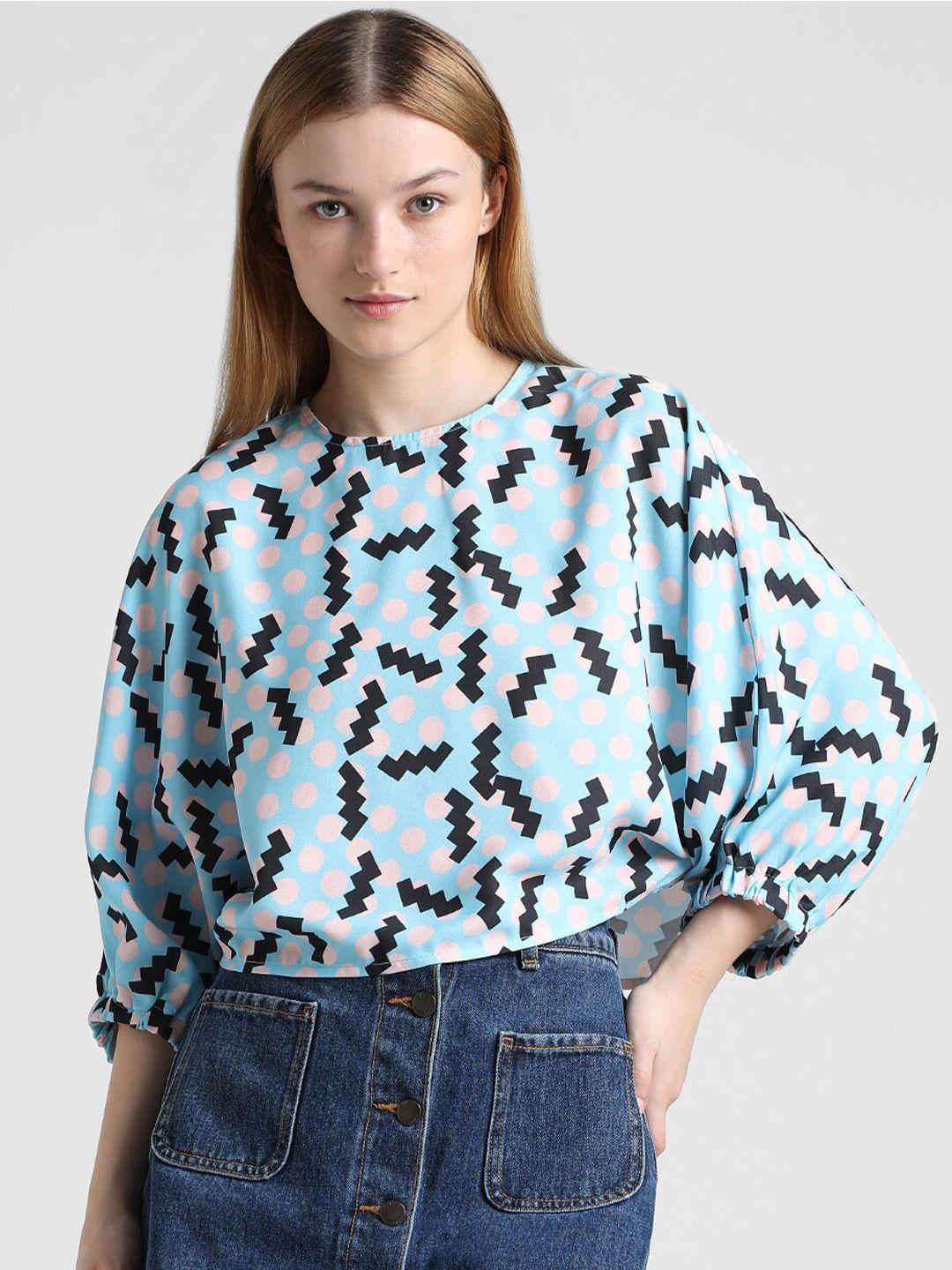 only onldwren ss geometric printed puff sleeves top