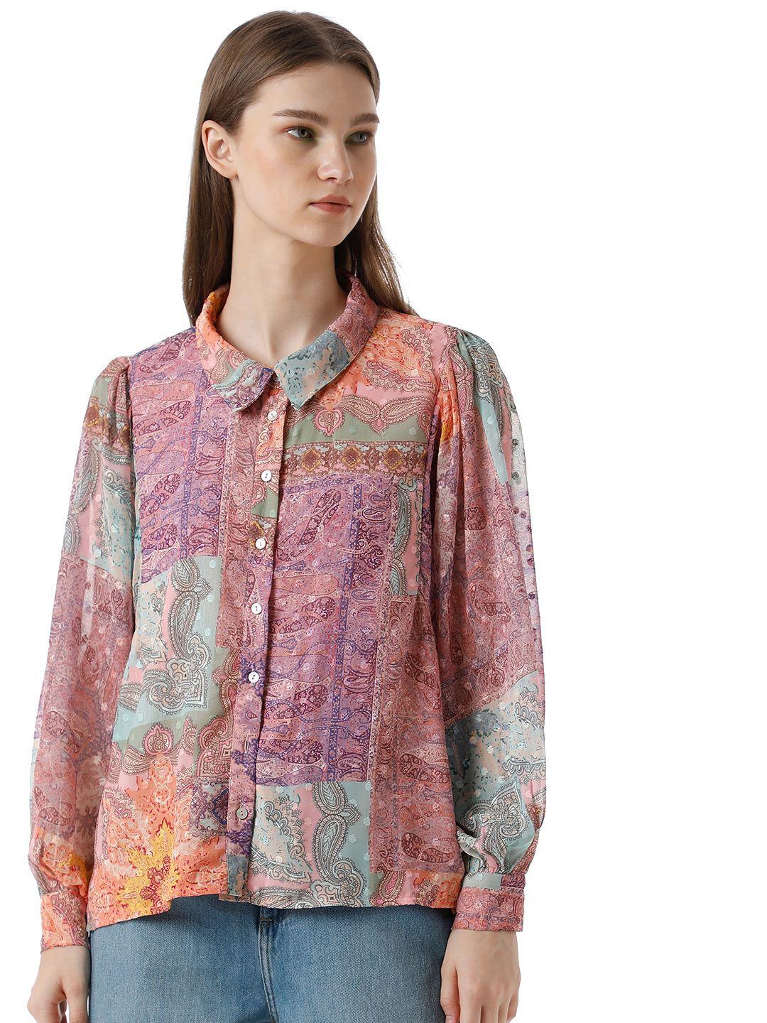 only onlmilli l/s aop semi sheer ethnic motifs printed casual shirt