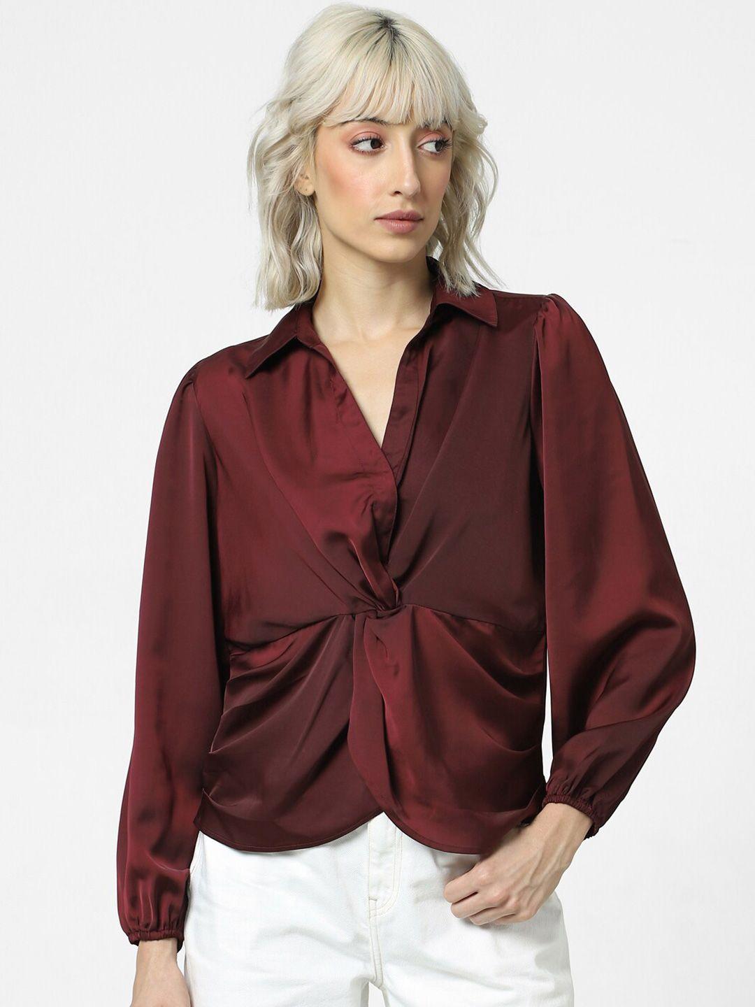 only onlpoem satin ls puff sleeves twisted shirt style top