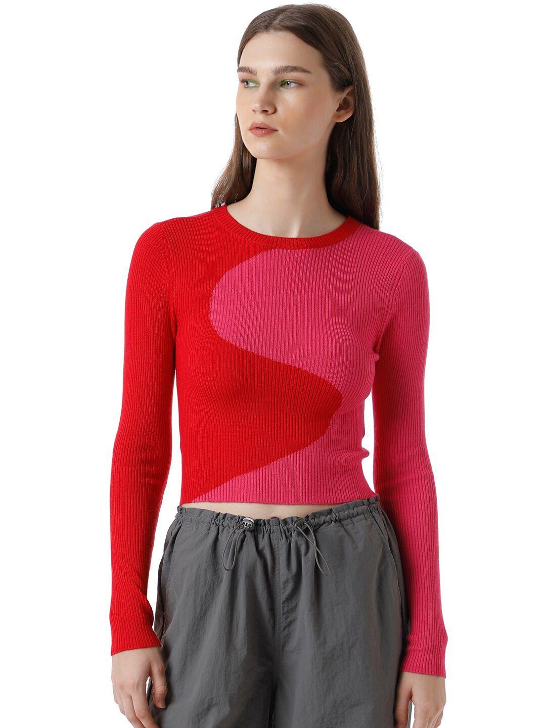 only onlpolly ls o-neck colourblocked crop pullover
