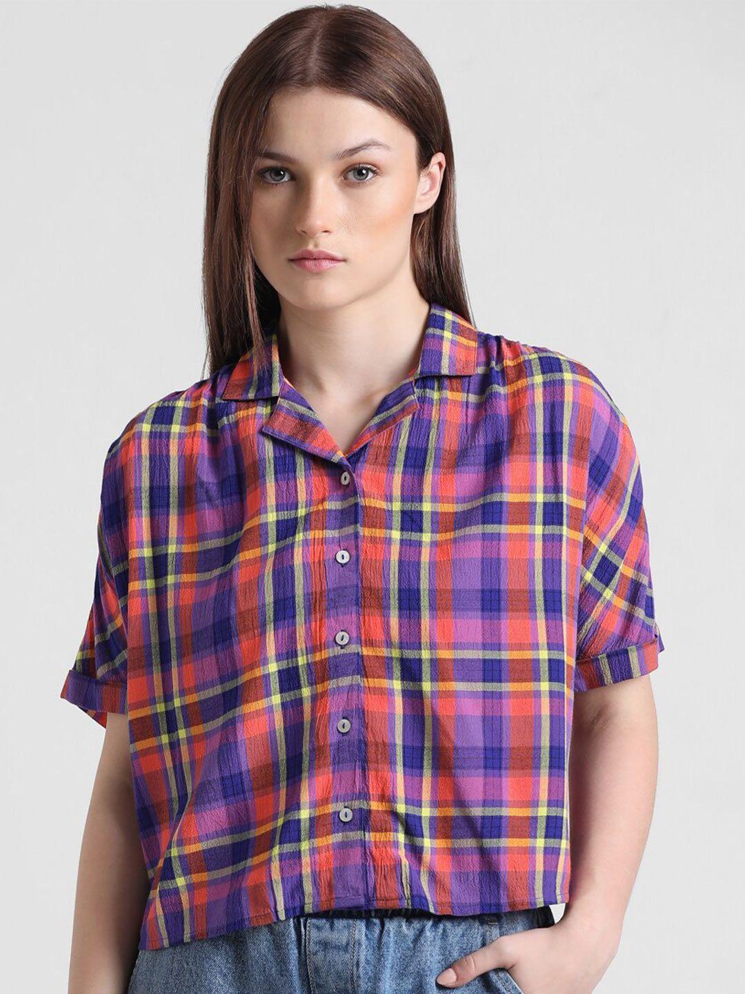 only onlvernon tartan checked spread collar casual shirt