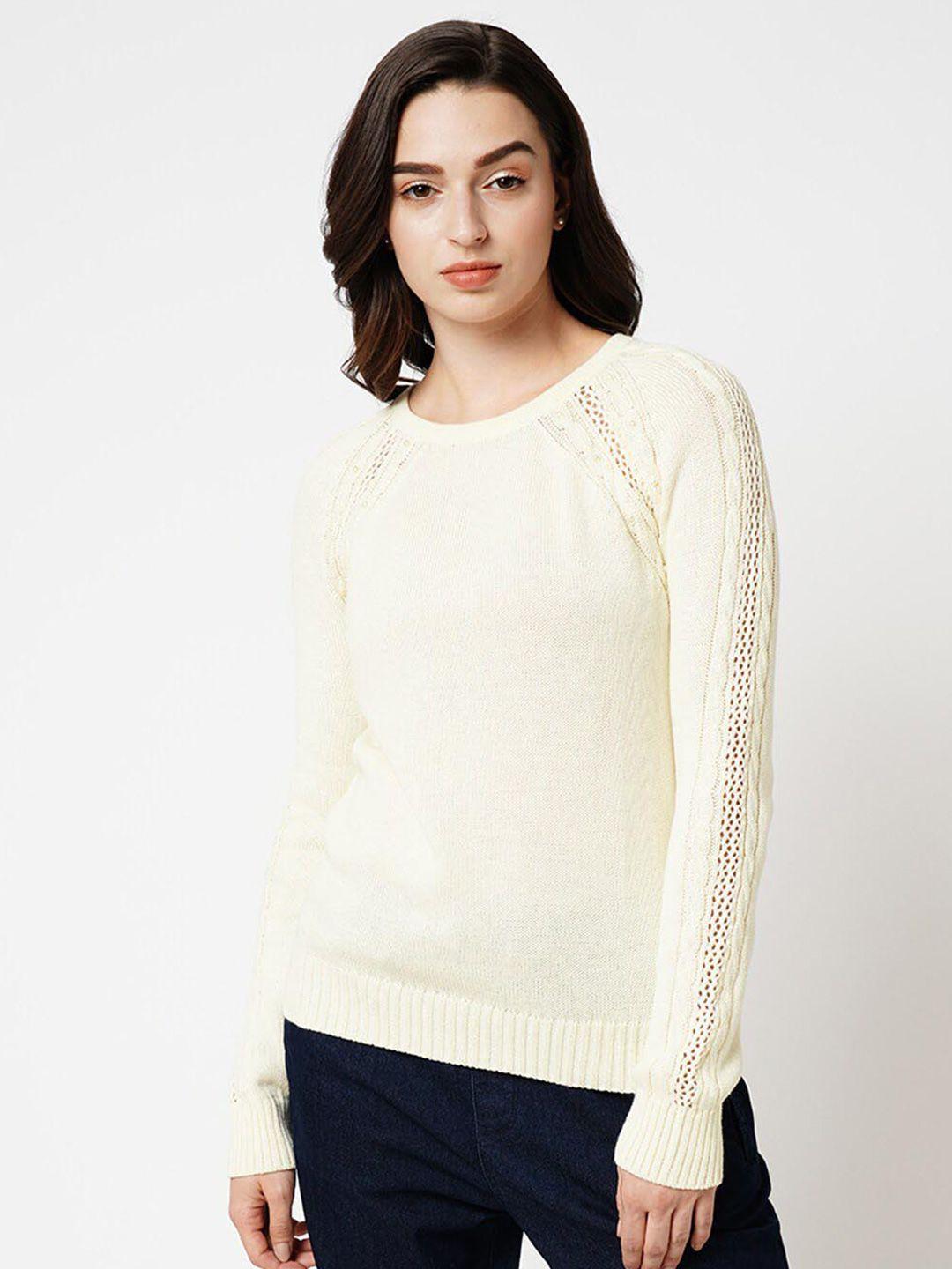 only open knit self design embellished detail pullover sweater