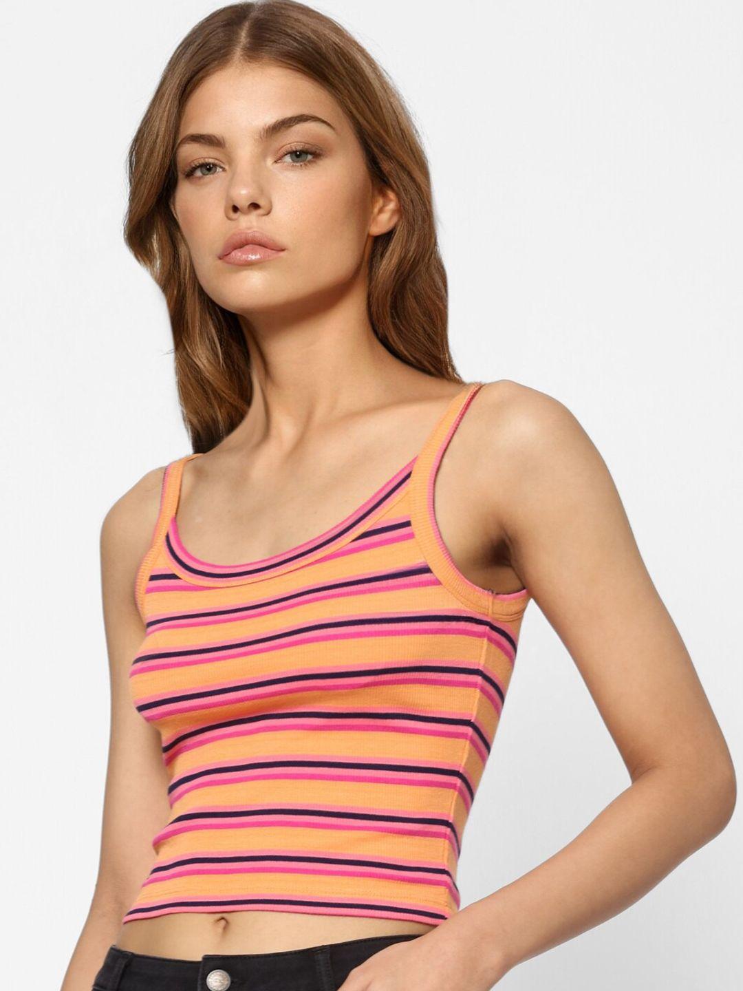 only orange & pink striped crop top