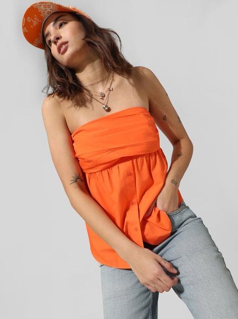 only orange cotton straight fit tube top
