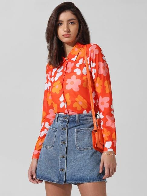 only orange floral print shirt