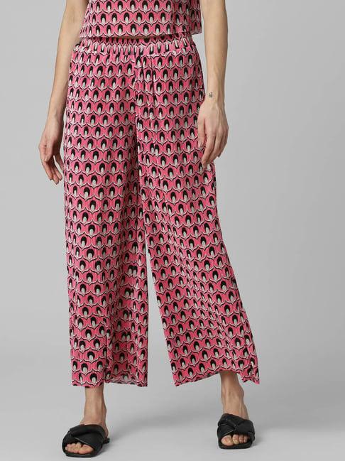 only pink & black printed high rise pants