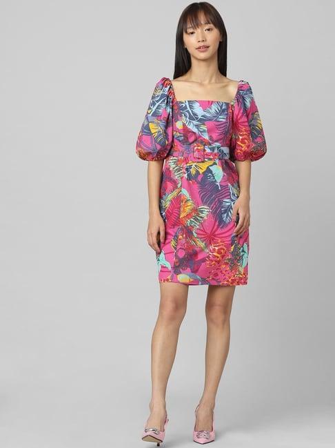 only pink cotton printed a line dress